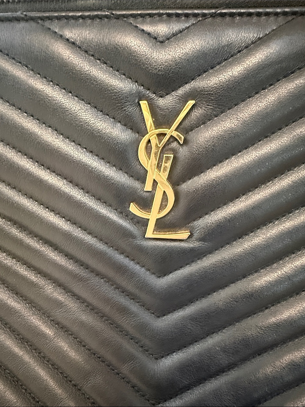 Saint Laurent Black Chevron Quilted Leather clutch/Wristlet with Gold YSL Emblem - Picture 2 of 10